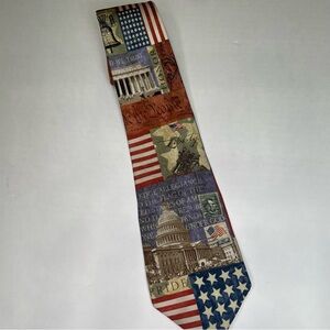 Eagles Wings Neck Tie Patriotic We The People Flag Capital Postal Stamps Silk